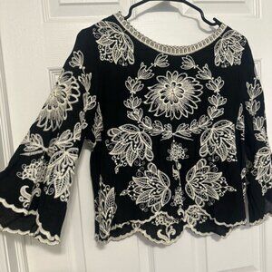 Solitaire Black and White Embroidered Blouse